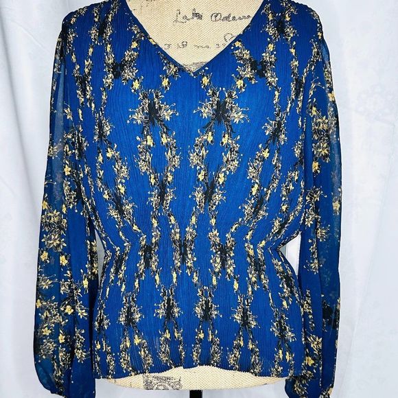 Navy Blue 1. State Blouse Size Large Golden Hour Blue Night Color NWT - Picture 2 of 5